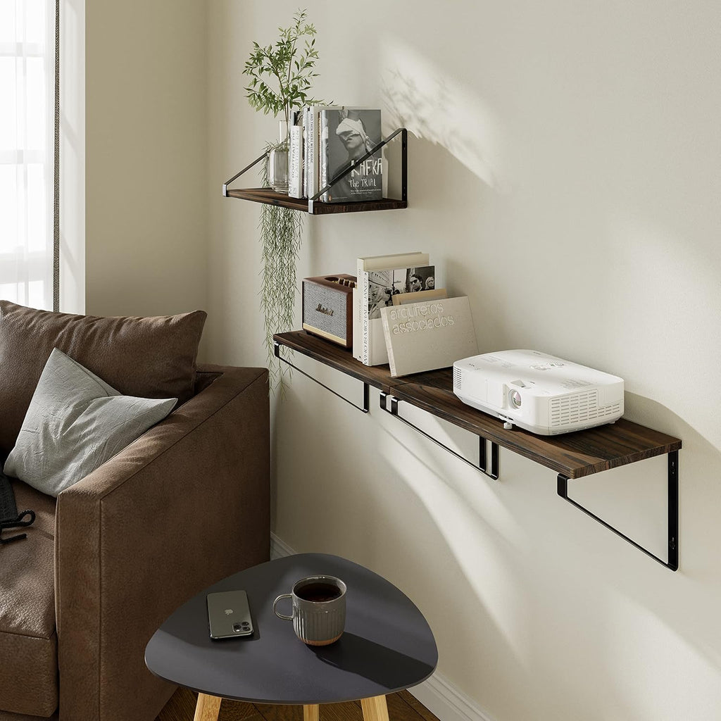 Rustic Wood Metal Wall Floating Shelves