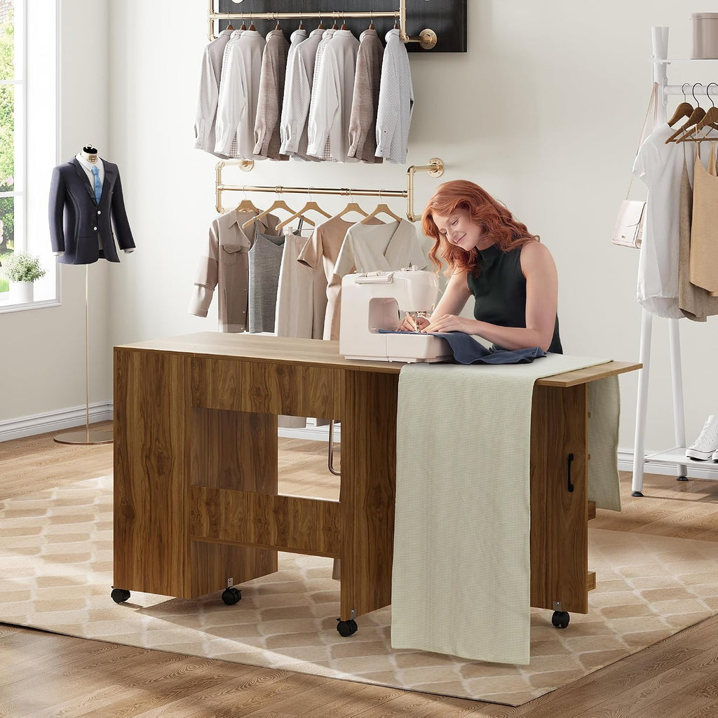 Rolling Foldable Pegboard Storage Sewing Table