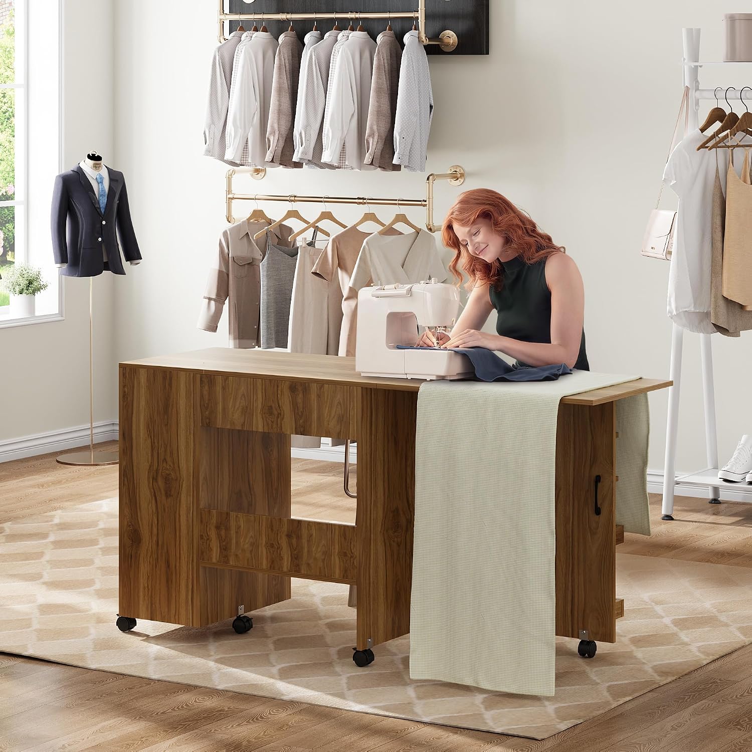 Rolling Foldable Pegboard Storage Sewing Table