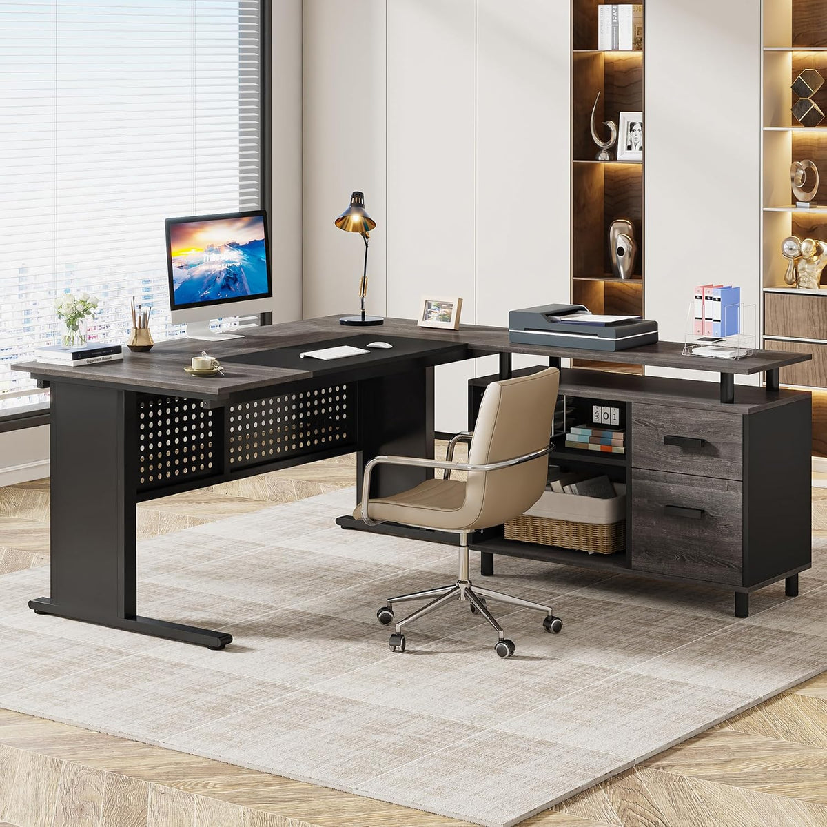 Large Storage L-Shaped Executive Desk Set