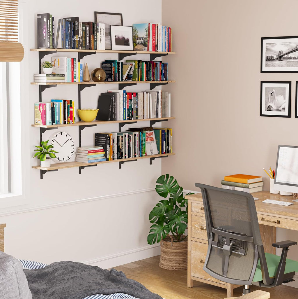 Adjustable Burnt Long Floating Wall Bookshelf