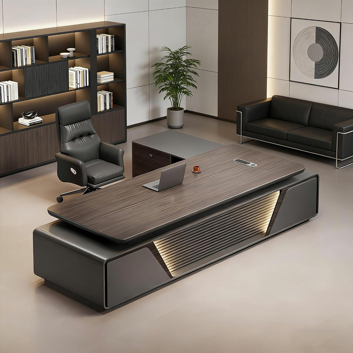 Wood Storage L-Shaped Executive Computer Desk