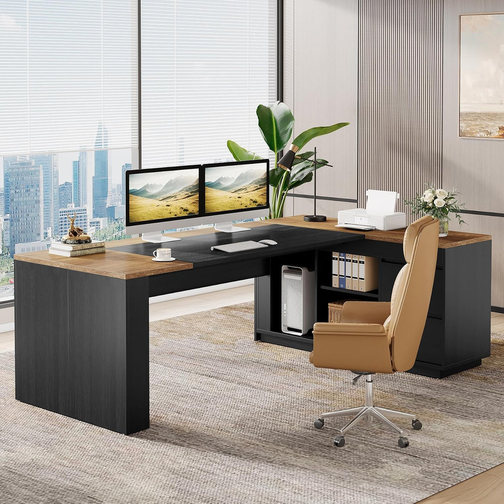 Large Storage L-Shaped Executive Desk Set