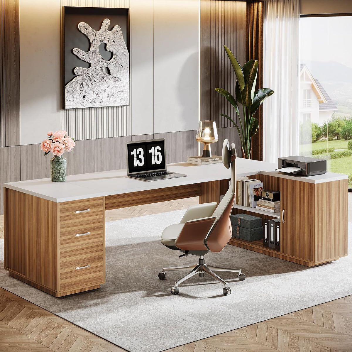 Large Storage L-Shaped Executive Office Desk