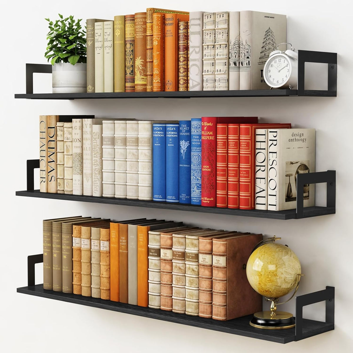 Black Heavy Wood Wall Floating Bookshelves