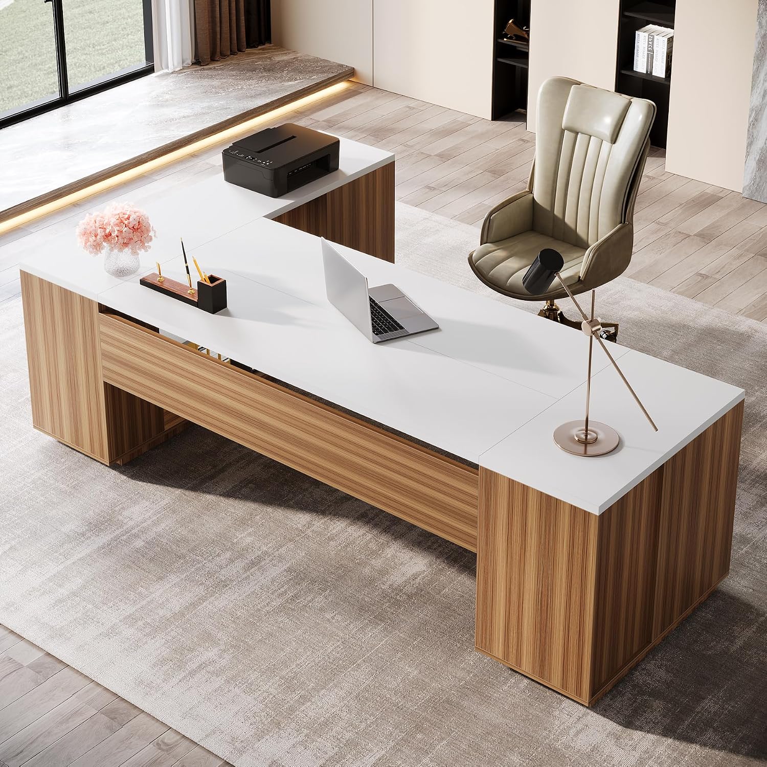 Large Storage L-Shaped Executive Office Desk