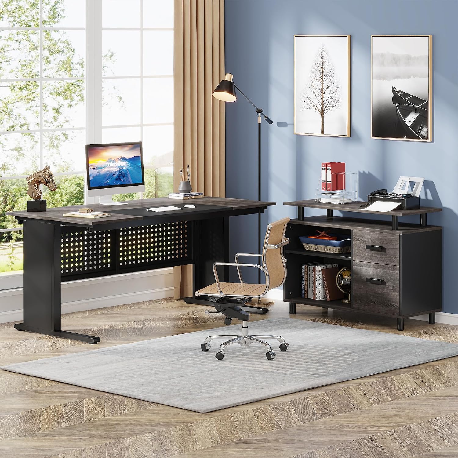 Large Storage L-Shaped Executive Desk Set
