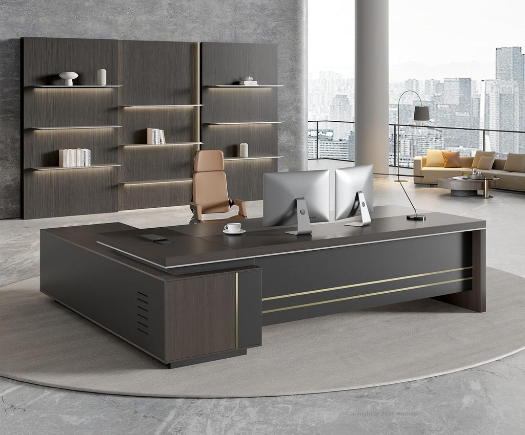 USB Charging Reversible L-Shaped Executive Desk
