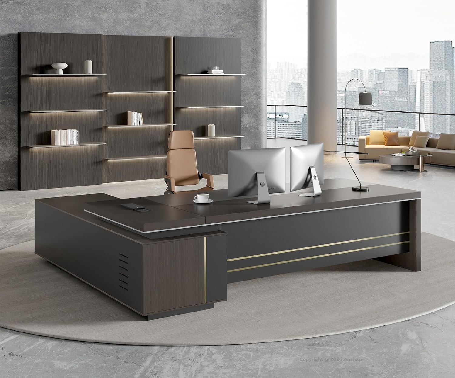 USB Charging Reversible L-Shaped Executive Desk