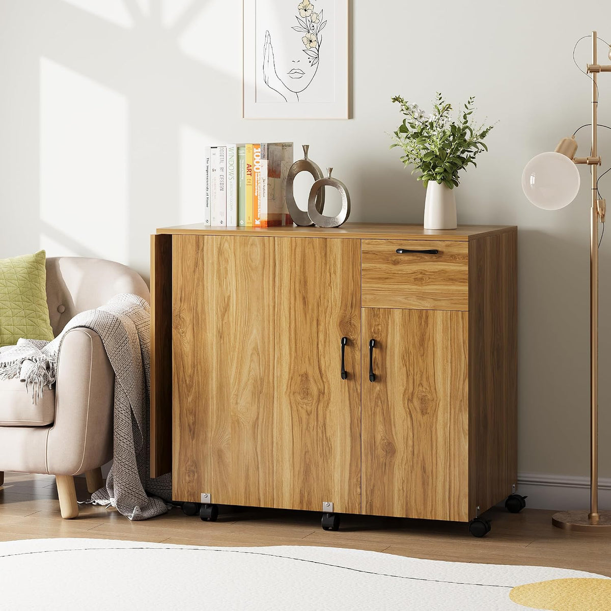Rolling Foldable Pegboard Storage Sewing Table
