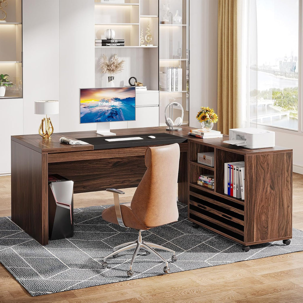 Storage L-Shaped Executive Desk Cabinet Set