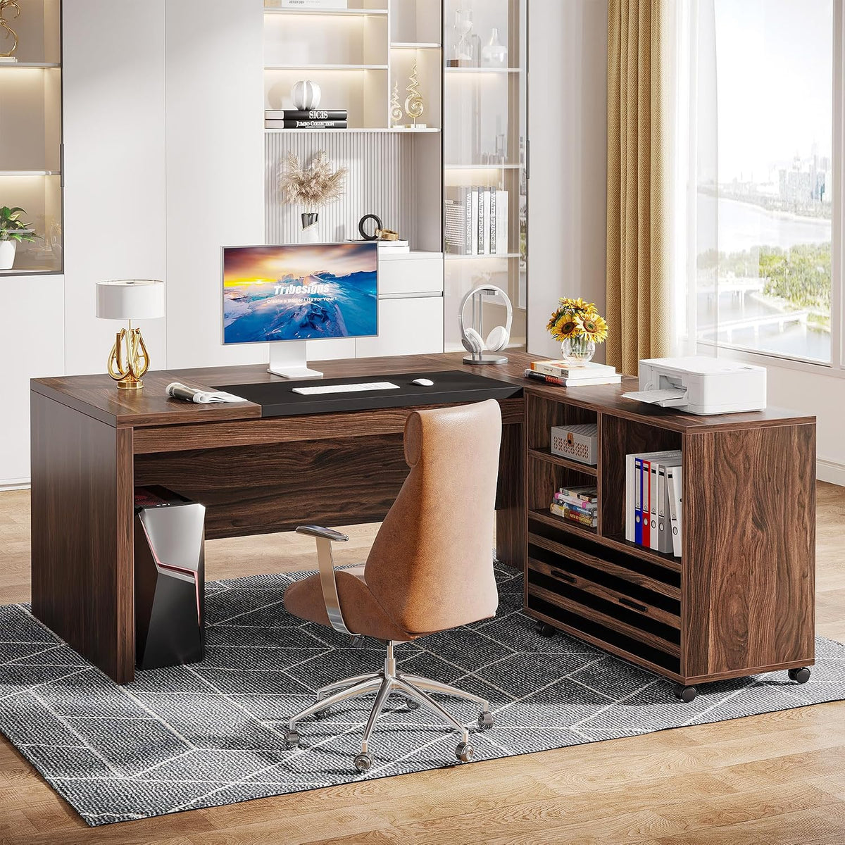 Storage L-Shaped Executive Desk Cabinet Set