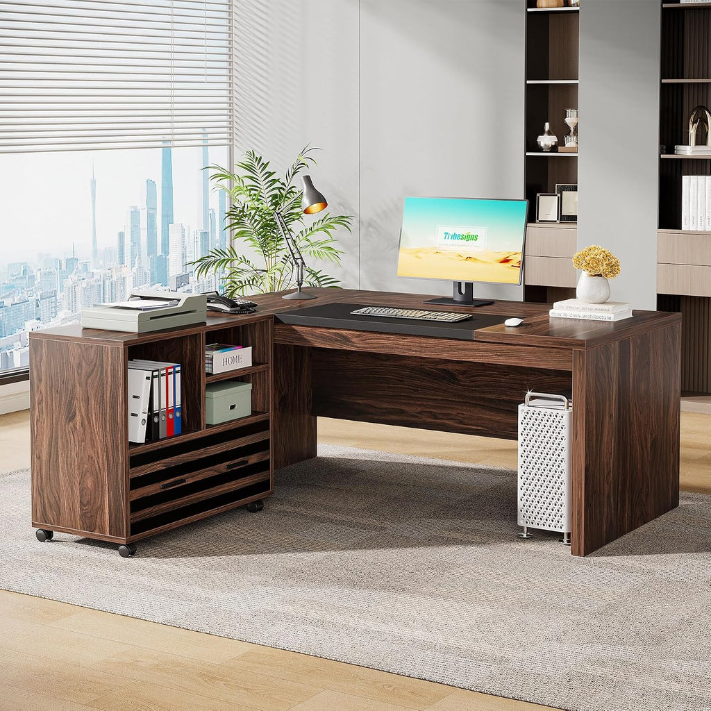 Storage L-Shaped Executive Desk Cabinet Set