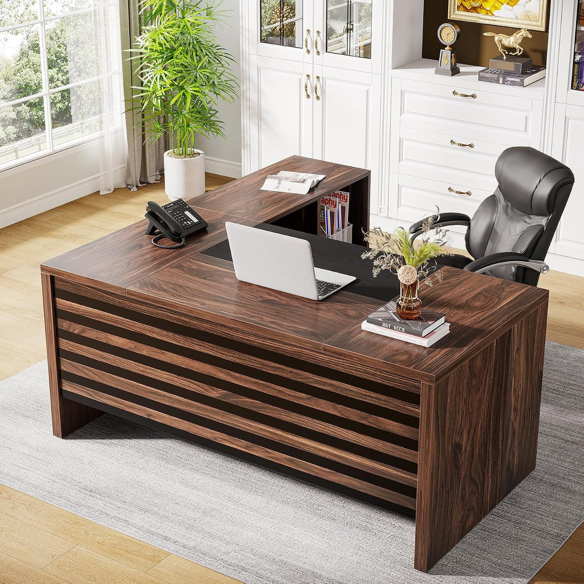 Storage L-Shaped Executive Desk Cabinet Set