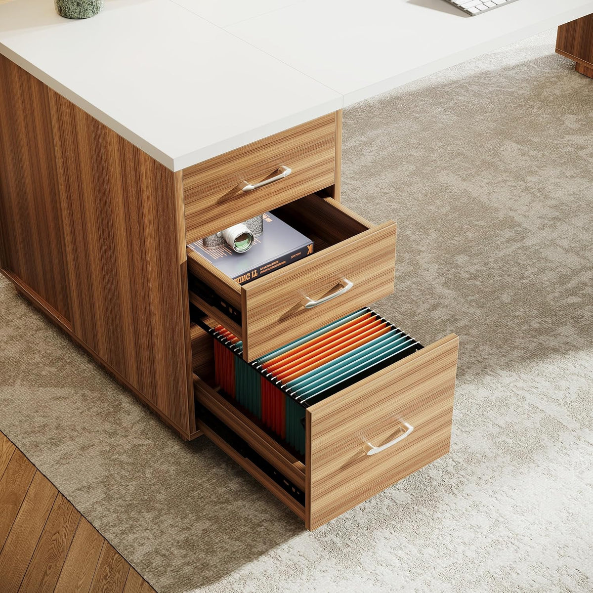Large Storage L-Shaped Executive Office Desk